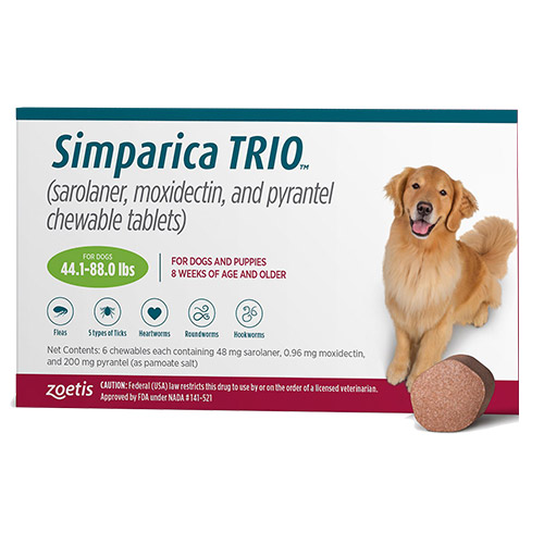 Simparica Trio For Dogs 44.1-88 Lbs (Green) 3 Chews