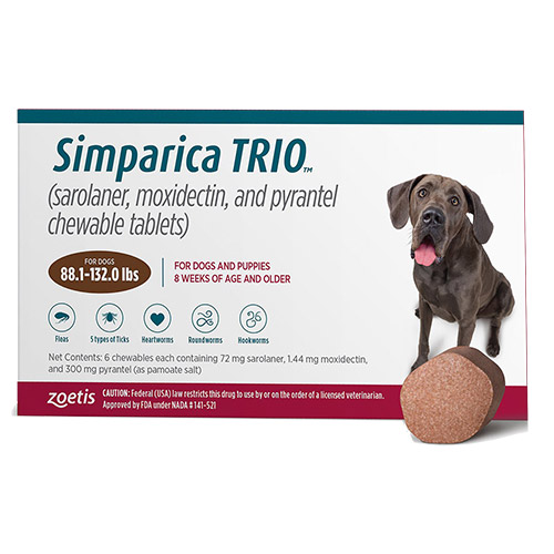 Simparica Trio For Dogs 88.1-132 Lbs (Brown) 3 Chews