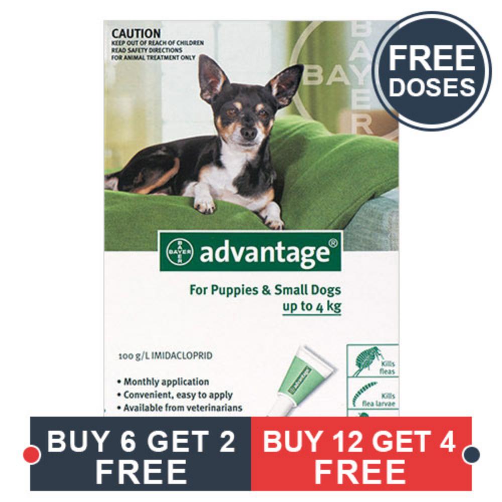 Advantage Small Dogs/ Pups 1-10lbs (Green) 12 + 4 Doses Free