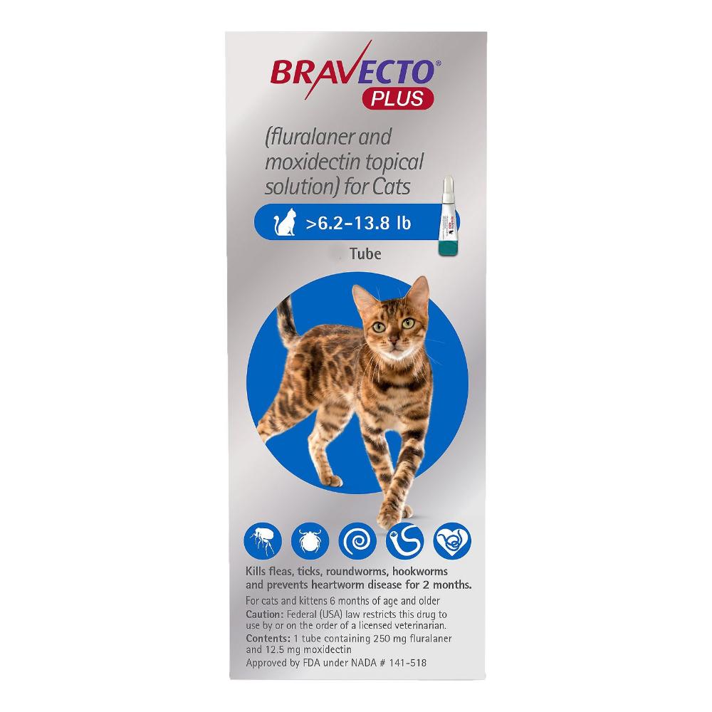 Bravecto Plus For Medium Cats 250 Mg (6.2 To 13.75 Lbs) Blue 1 Dose