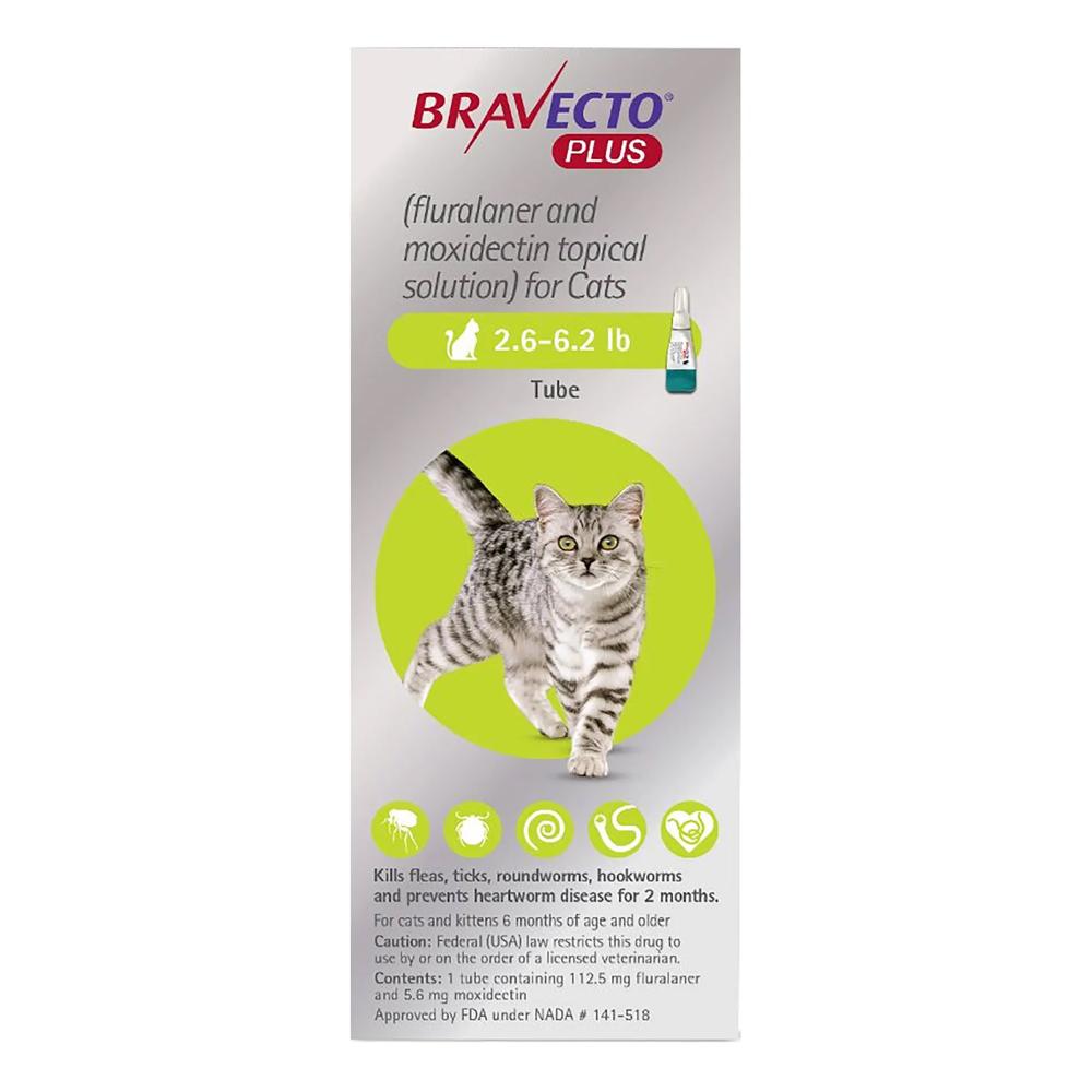 Bravecto Plus For Small Cats 112 Mg (2.6 To 6.2 Lbs) Green 1 Dose