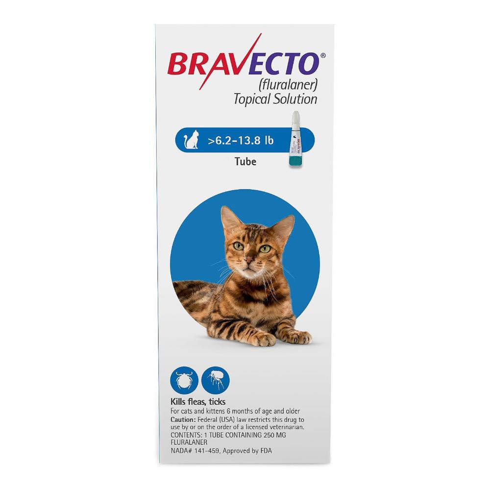 Bravecto Spot On For Medium Cats 6.2 Lbs - 13.8 Lbs (Blue) 250 Mg 1 Pack