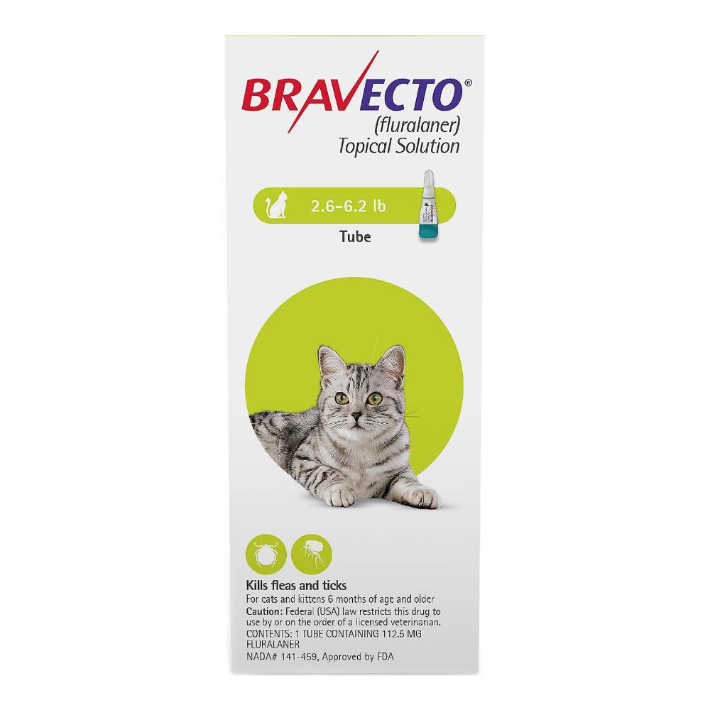 Bravecto Spot On For Small Cats 2.6 Lbs - 6.2 Lbs (Green) 112.5 Mg 1 Pack
