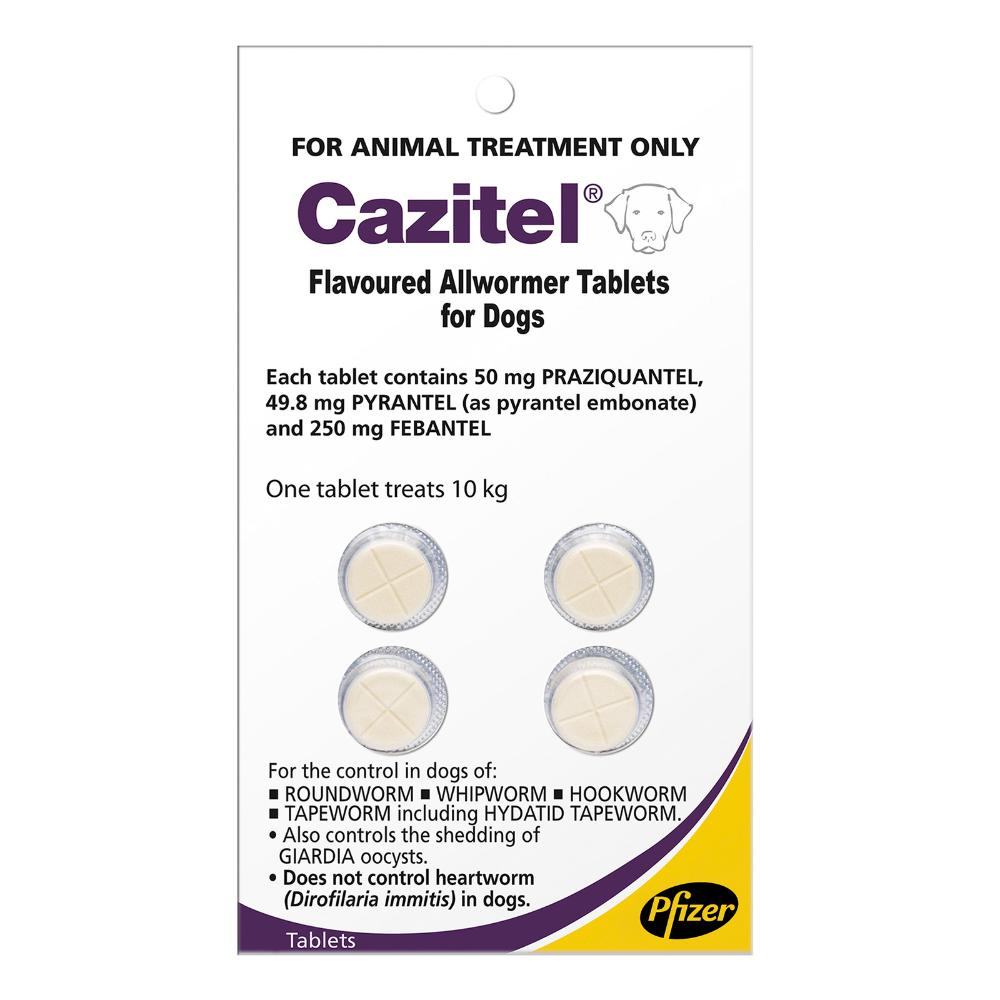 Cazitel Flavoured Allwormer Dogs 22lbs (10kg) 4 Tablets