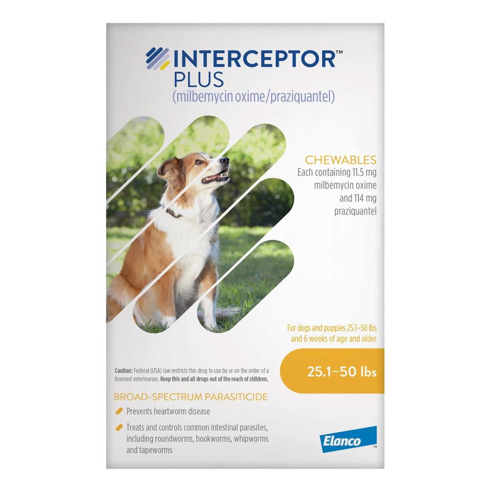 Interceptor Plus Chew (Interceptor Spectrum) For Dogs 25.1 - 50lbs (Yellow) 6 Chews