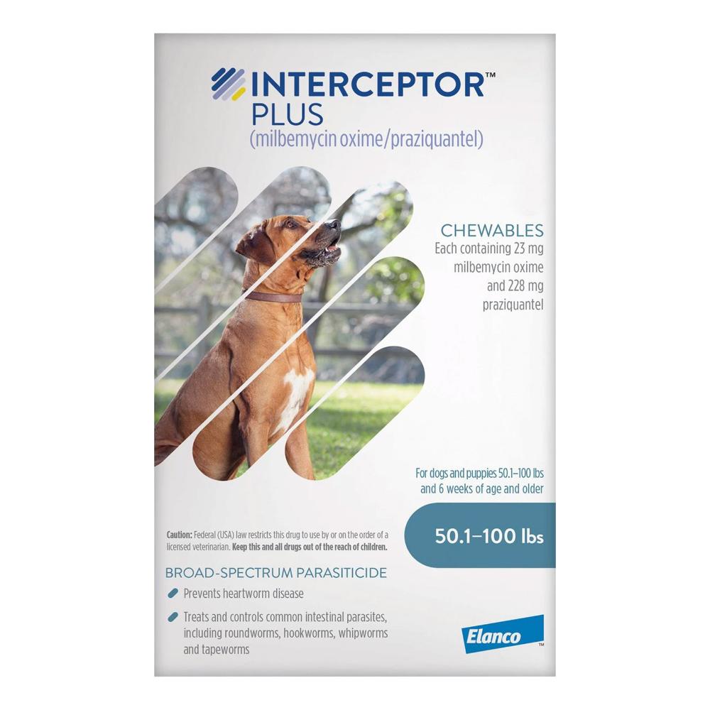 Interceptor Plus Chew (Interceptor Spectrum) For Dogs 50.1- 100lbs (Blue) 12 Chews