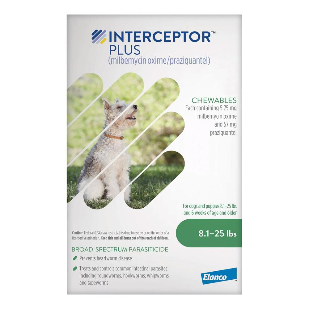 Interceptor Plus Chew (Interceptor Spectrum) For Dogs 8.1 - 25lbs (Green) 12 Chews