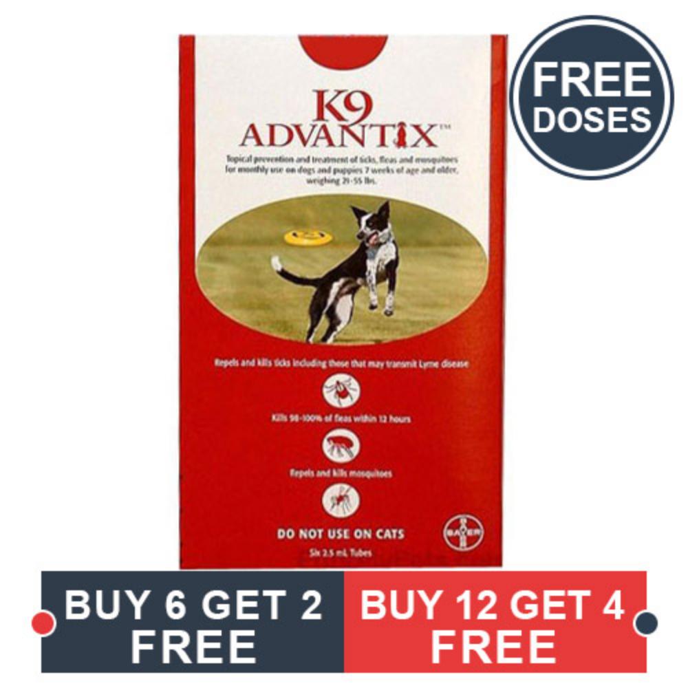 K9 Advantix Large Dogs 21-55 Lbs (Red) 6 + 2 Doses Free