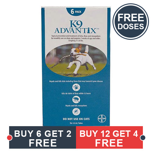K9 Advantix Medium Dogs 11-20 Lbs (Aqua) 12 + 4 Doses Free