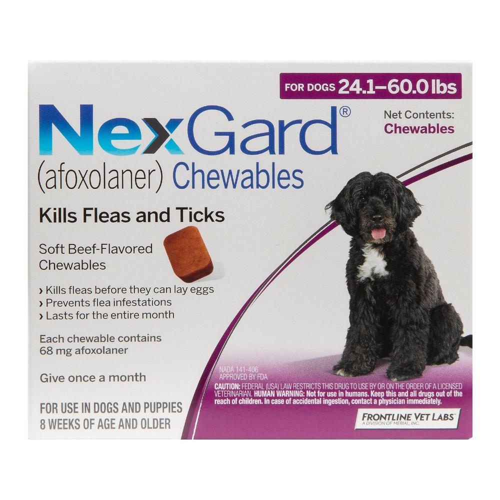 Nexgard Chewables For Large Dogs 24.1-60 Lbs (Purple) 68mg 12 Chews