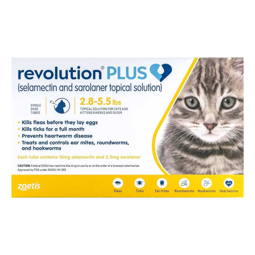 Revolution Plus For Kittens And Small Cats 2.8-5.5lbs (1.25-2.5kg) Yellow 6 Pack