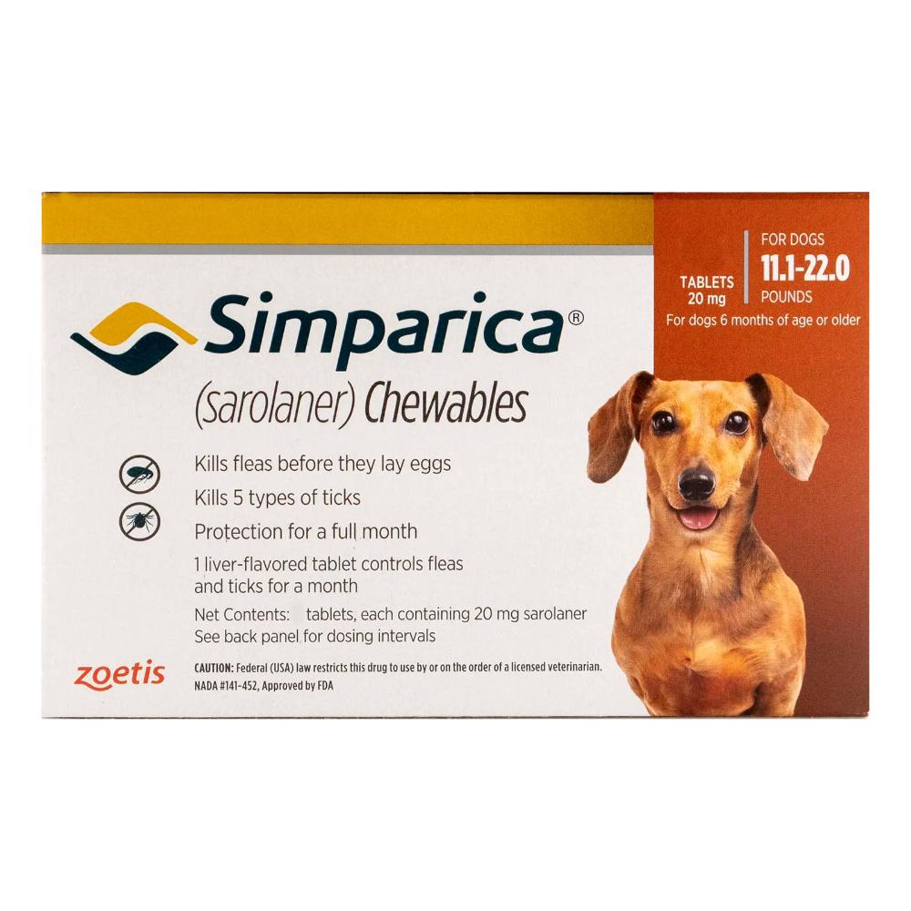 Simparica Oral Flea & Tick Preventive For Dogs 11.1-22 Lbs (Brown) 3 Doses
