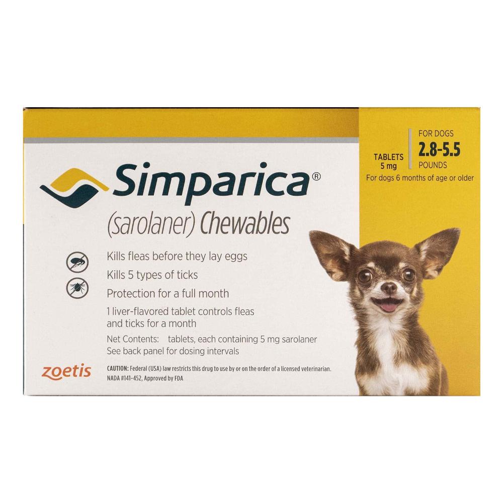 Simparica Oral Flea & Tick Preventive For Dogs 2.8-5.5 Lbs (Yellow) 6 Doses