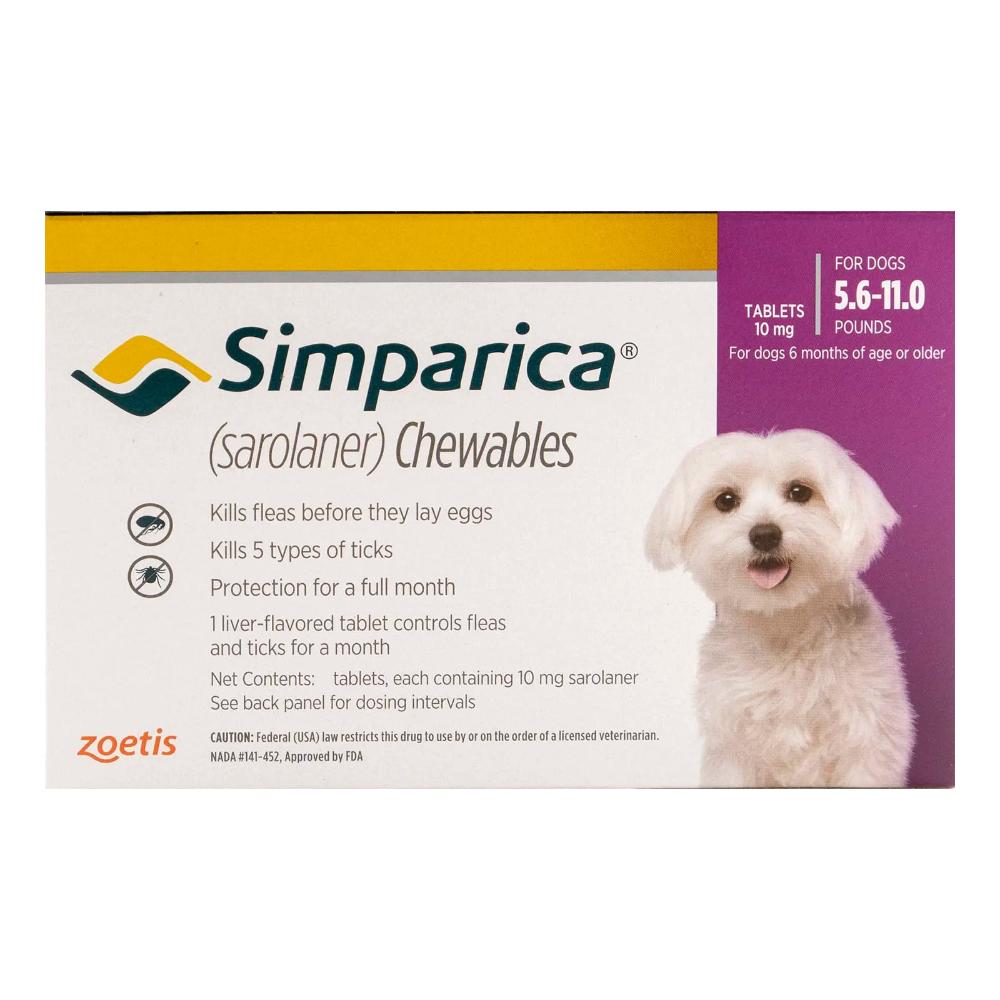Simparica Oral Flea & Tick Preventive For Dogs 5.6-11 Lbs (Purple) 6 Doses