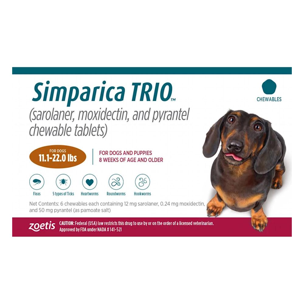 Simparica Trio For Dogs 11.1-22 Lbs (Caramel) 12 Doses