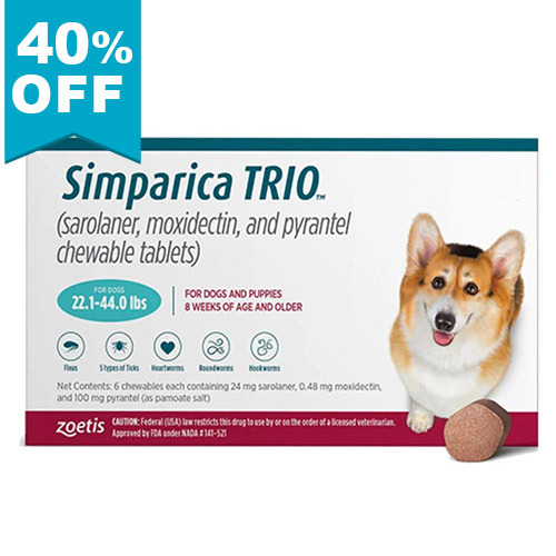 40% Off Simparica Trio For Dogs 22.1-44 Lbs (Teal) 3 Doses