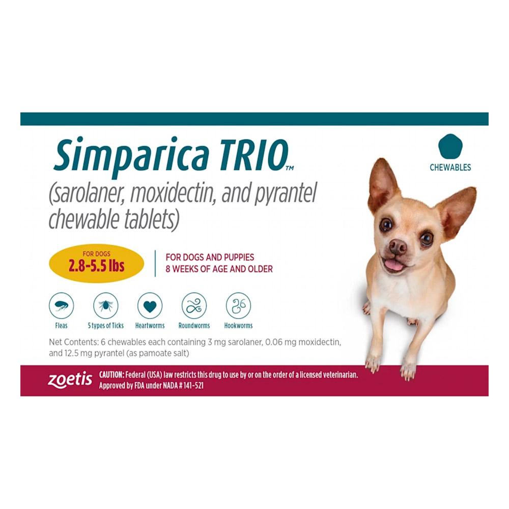 Simparica Trio For Dogs 2.8-5.5 Lbs (Gold) 3 Doses