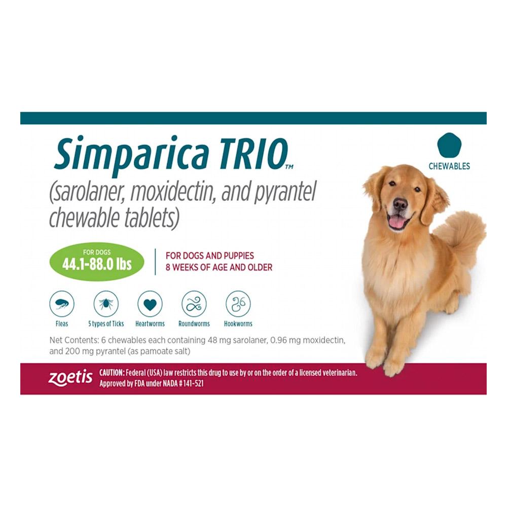 Simparica Trio For Dogs 44.1-88 Lbs (Green) 12 Doses