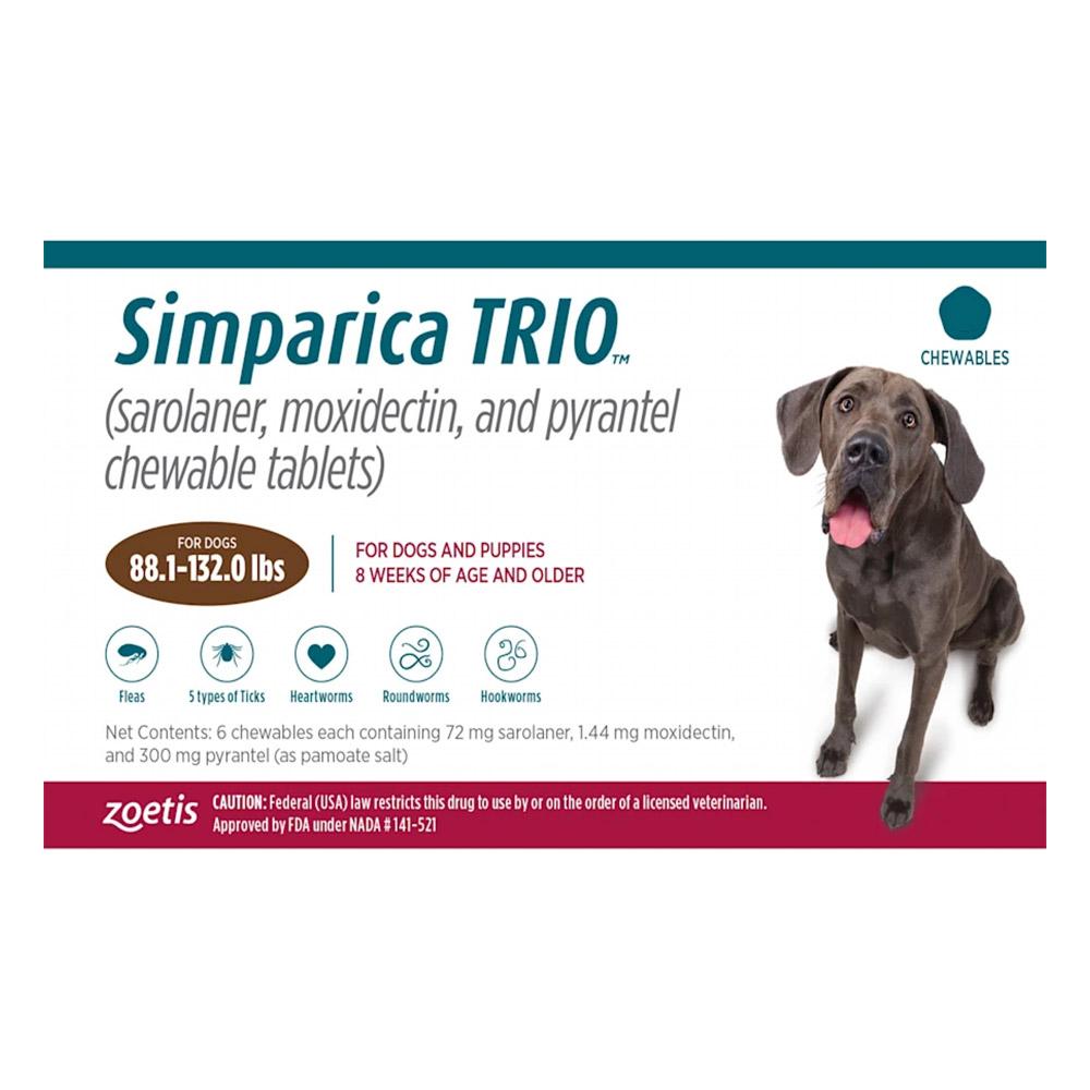 Simparica Trio For Dogs 88.1-132 Lbs (Brown) 6 Doses