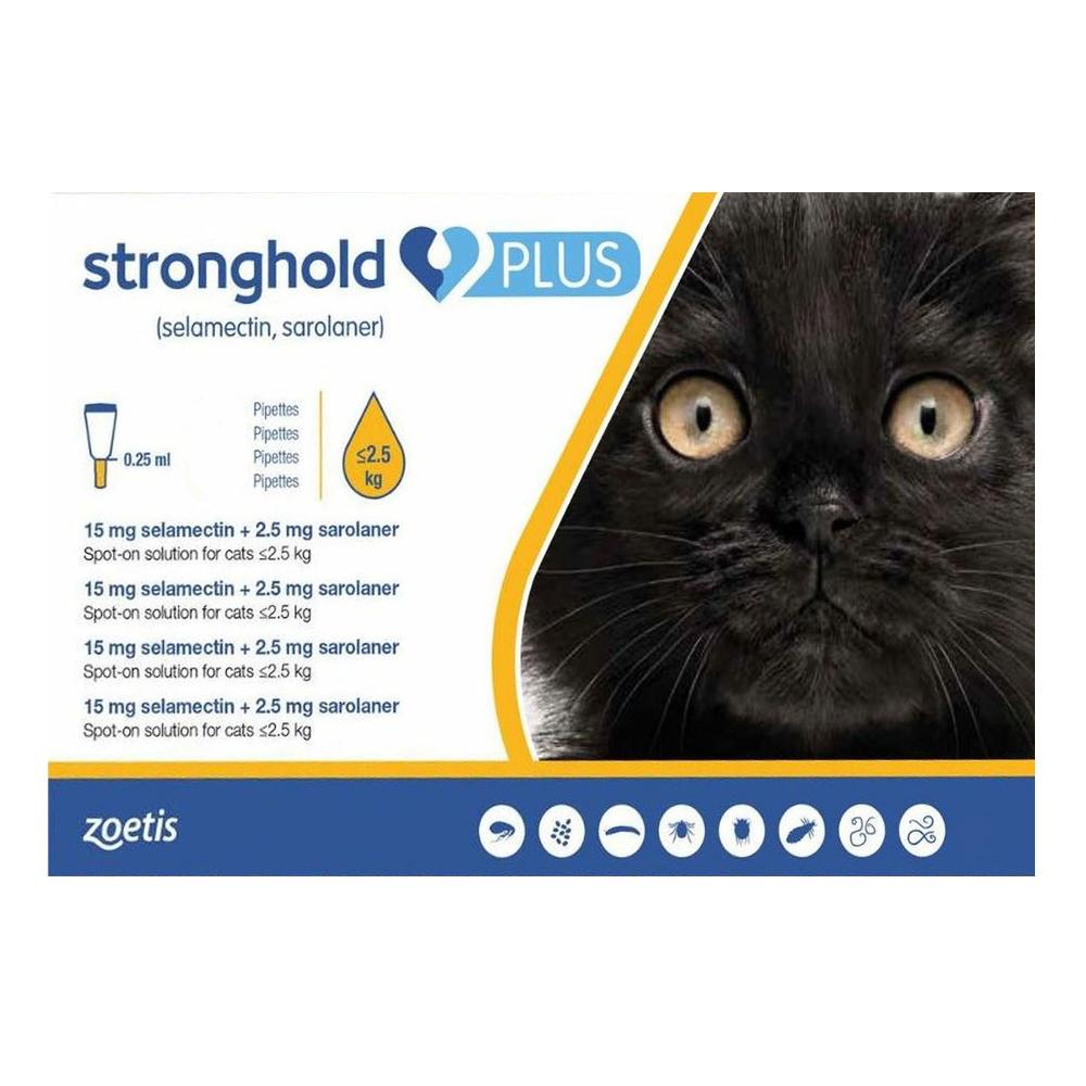 Stronghold Plus For Kittens And Small Cats Upto 5.5lbs (2.5kg) Yellow 3 Pack